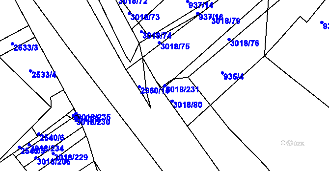 Parcela st. 3018/231 v KÚ Mohelnice, Katastrální mapa