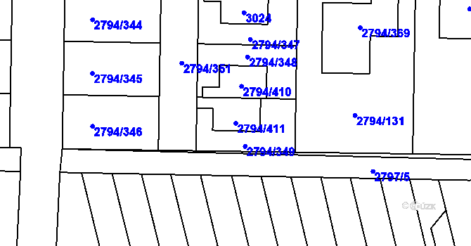 Parcela st. 2794/411 v KÚ Mohelnice, Katastrální mapa