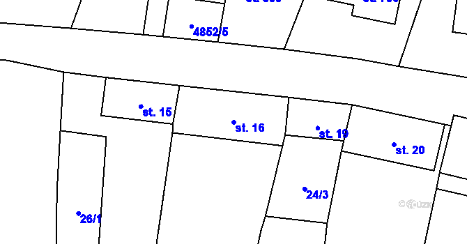 Parcela st. 16 v KÚ Mohelno, Katastrální mapa