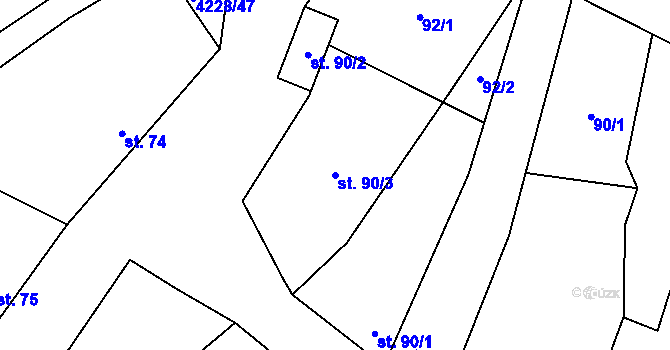 Parcela st. 90/3 v KÚ Mohelno, Katastrální mapa