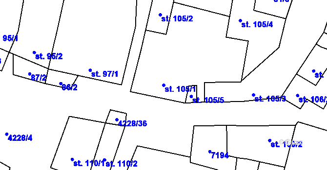 Parcela st. 105/1 v KÚ Mohelno, Katastrální mapa