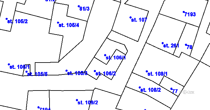 Parcela st. 106/1 v KÚ Mohelno, Katastrální mapa