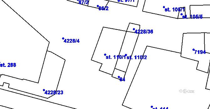 Parcela st. 110/1 v KÚ Mohelno, Katastrální mapa