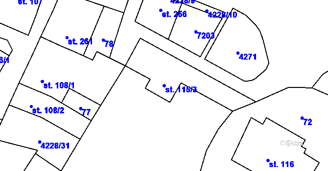 Parcela st. 115/3 v KÚ Mohelno, Katastrální mapa