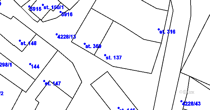 Parcela st. 137 v KÚ Mohelno, Katastrální mapa