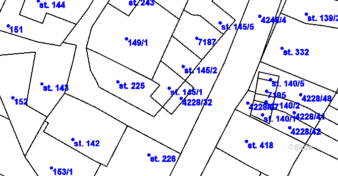 Parcela st. 145/1 v KÚ Mohelno, Katastrální mapa