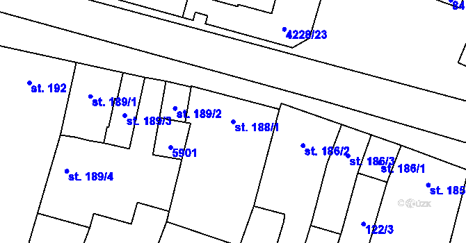 Parcela st. 188/1 v KÚ Mohelno, Katastrální mapa