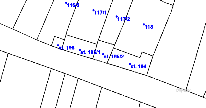 Parcela st. 195/2 v KÚ Mohelno, Katastrální mapa