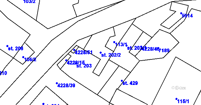 Parcela st. 202/2 v KÚ Mohelno, Katastrální mapa