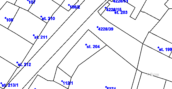Parcela st. 204 v KÚ Mohelno, Katastrální mapa