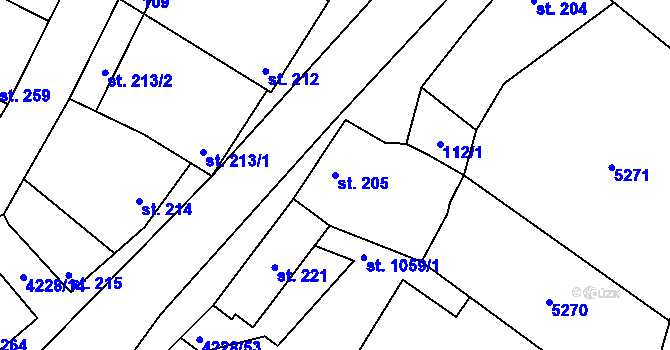 Parcela st. 205 v KÚ Mohelno, Katastrální mapa