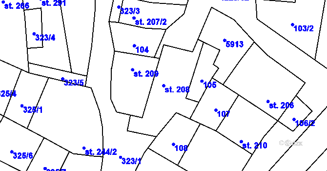 Parcela st. 208 v KÚ Mohelno, Katastrální mapa