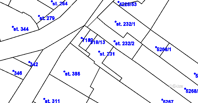 Parcela st. 231 v KÚ Mohelno, Katastrální mapa
