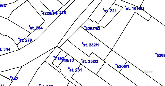 Parcela st. 232/1 v KÚ Mohelno, Katastrální mapa