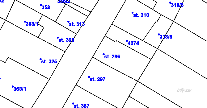 Parcela st. 296 v KÚ Mohelno, Katastrální mapa