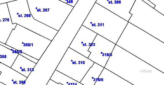 Parcela st. 323 v KÚ Mohelno, Katastrální mapa
