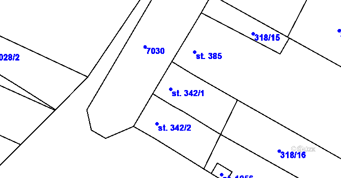 Parcela st. 342/1 v KÚ Mohelno, Katastrální mapa