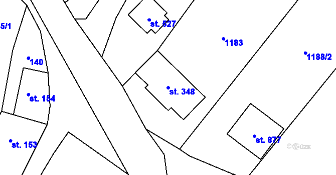 Parcela st. 348 v KÚ Mohelno, Katastrální mapa