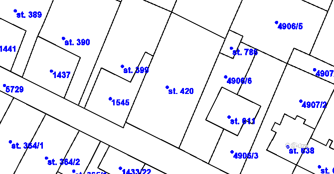 Parcela st. 420 v KÚ Mohelno, Katastrální mapa