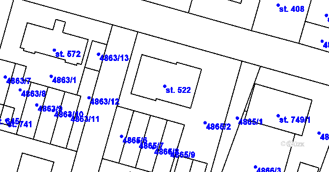 Parcela st. 522 v KÚ Mohelno, Katastrální mapa