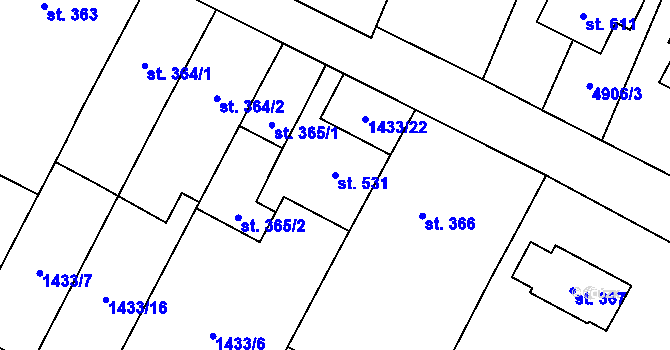 Parcela st. 531 v KÚ Mohelno, Katastrální mapa