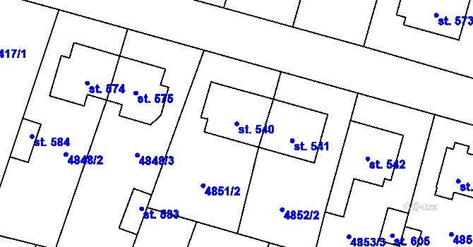 Parcela st. 540 v KÚ Mohelno, Katastrální mapa