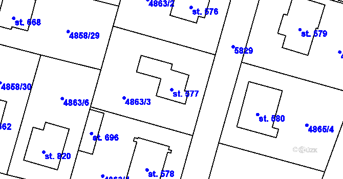 Parcela st. 577 v KÚ Mohelno, Katastrální mapa
