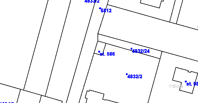 Parcela st. 586 v KÚ Mohelno, Katastrální mapa