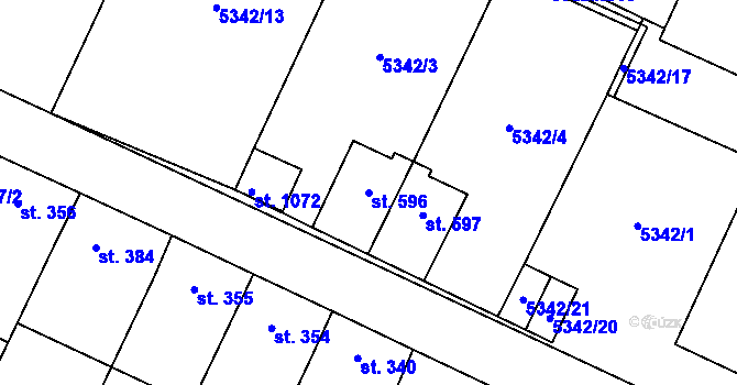 Parcela st. 596 v KÚ Mohelno, Katastrální mapa