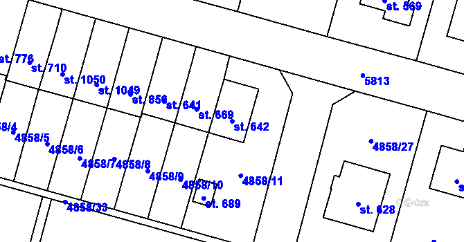 Parcela st. 642 v KÚ Mohelno, Katastrální mapa