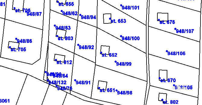 Parcela st. 652 v KÚ Mohelno, Katastrální mapa