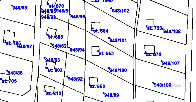 Parcela st. 653 v KÚ Mohelno, Katastrální mapa