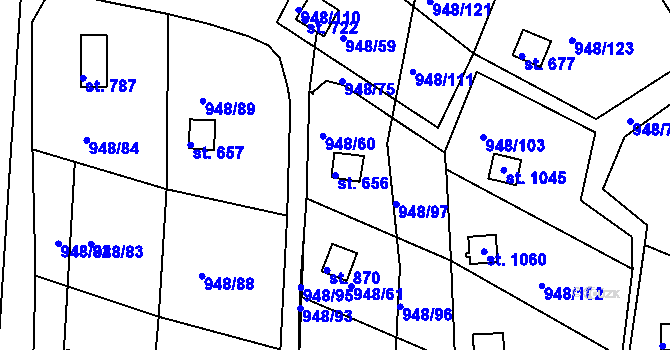Parcela st. 656 v KÚ Mohelno, Katastrální mapa