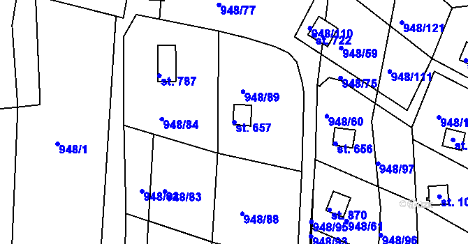 Parcela st. 657 v KÚ Mohelno, Katastrální mapa