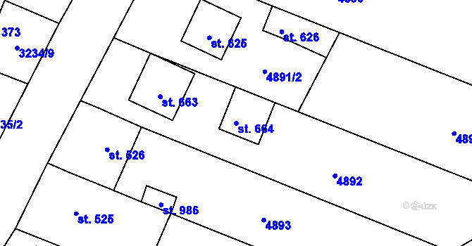Parcela st. 664 v KÚ Mohelno, Katastrální mapa