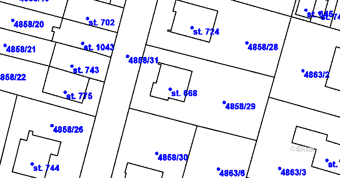 Parcela st. 668 v KÚ Mohelno, Katastrální mapa