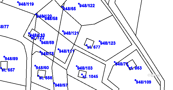 Parcela st. 677 v KÚ Mohelno, Katastrální mapa