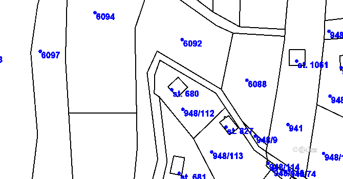 Parcela st. 680 v KÚ Mohelno, Katastrální mapa