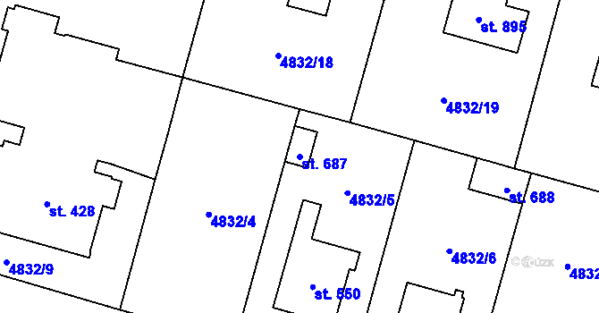 Parcela st. 687 v KÚ Mohelno, Katastrální mapa