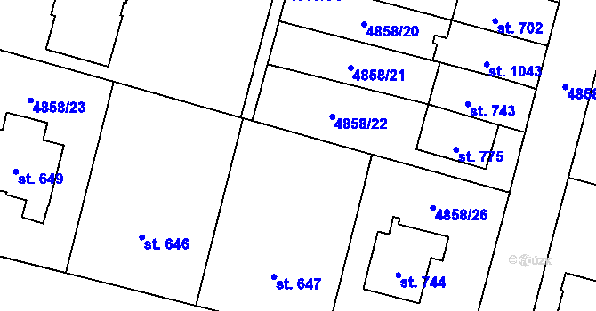 Parcela st. 695 v KÚ Mohelno, Katastrální mapa