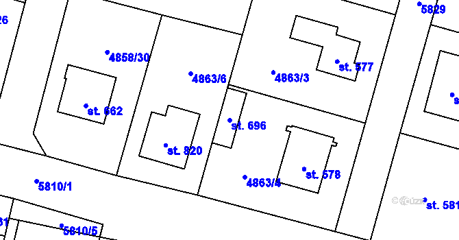 Parcela st. 696 v KÚ Mohelno, Katastrální mapa