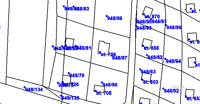 Parcela st. 706 v KÚ Mohelno, Katastrální mapa