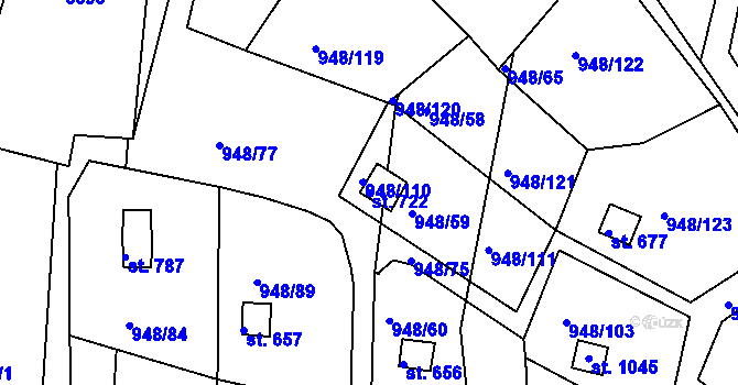 Parcela st. 722 v KÚ Mohelno, Katastrální mapa