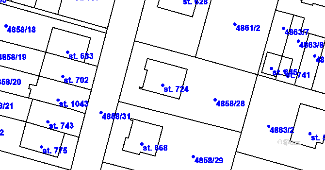 Parcela st. 724 v KÚ Mohelno, Katastrální mapa