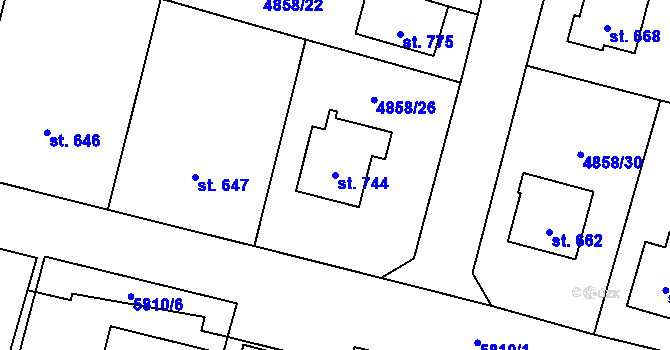 Parcela st. 744 v KÚ Mohelno, Katastrální mapa