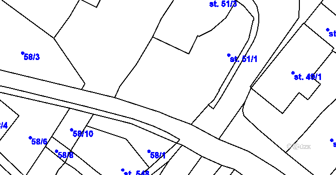 Parcela st. 57/2 v KÚ Mohelno, Katastrální mapa