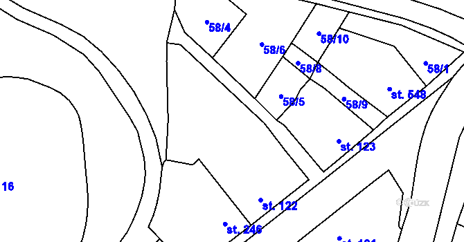 Parcela st. 58/2 v KÚ Mohelno, Katastrální mapa