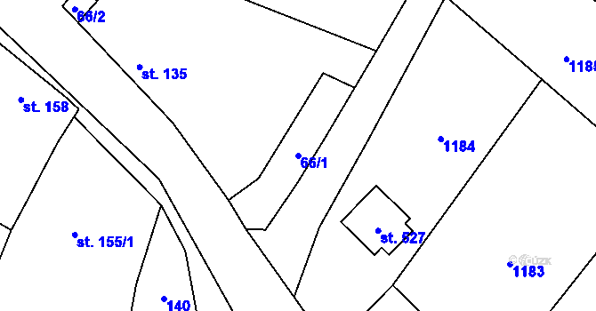 Parcela st. 66/1 v KÚ Mohelno, Katastrální mapa