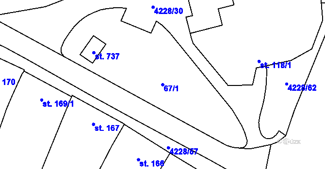 Parcela st. 67/1 v KÚ Mohelno, Katastrální mapa
