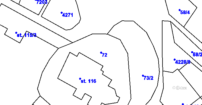 Parcela st. 72 v KÚ Mohelno, Katastrální mapa